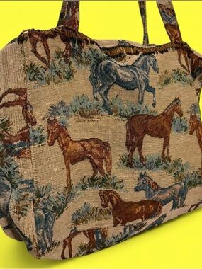 Vintage handmade Tapestry Horse Print Tote Bag